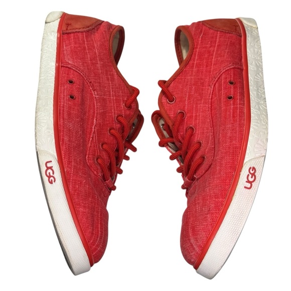 UGG Australia Hally Lace Up Sneakers Red Canvas Shoes Womens 9 / UGG SN 1002640 - Picture 4 of 15